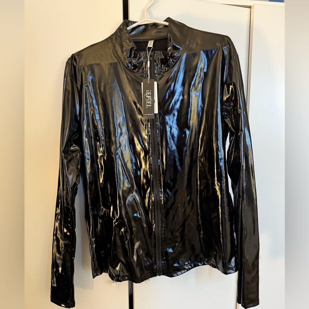 Vegan Glossy Black Women's Thin Jacket